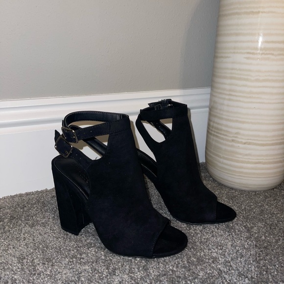 Black Suede Block Heels - Picture 3 of 4